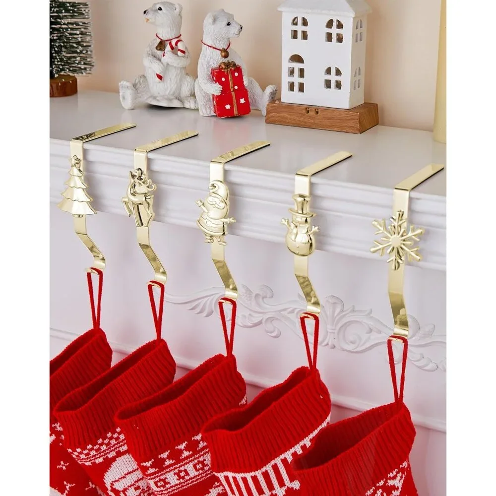 Elegant Set of 5 Christmas Stocking Holders - Snowflake, Santa, Reindeer